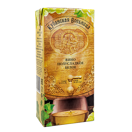 Вино Кубанская Вольница бел п/сл 9-11% 1,0л т/п Россия